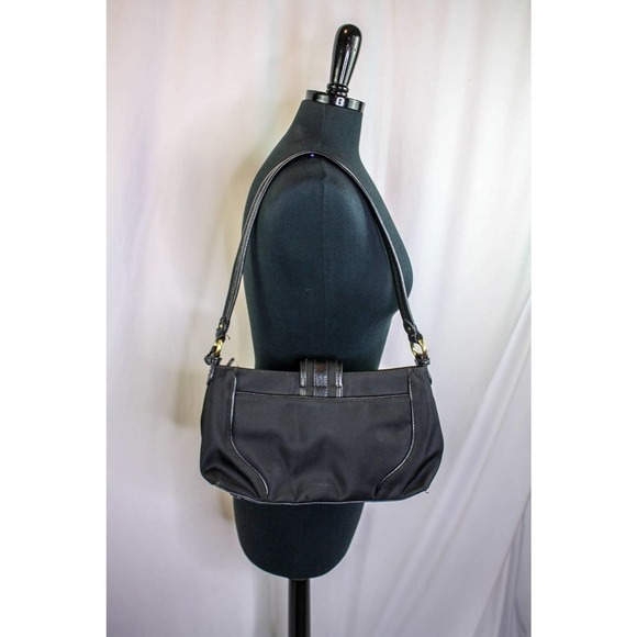 Etienne Aigner Shoulder Bag Purse Black Cotton Nylon Faux Leather Trim - Picture 3 of 4